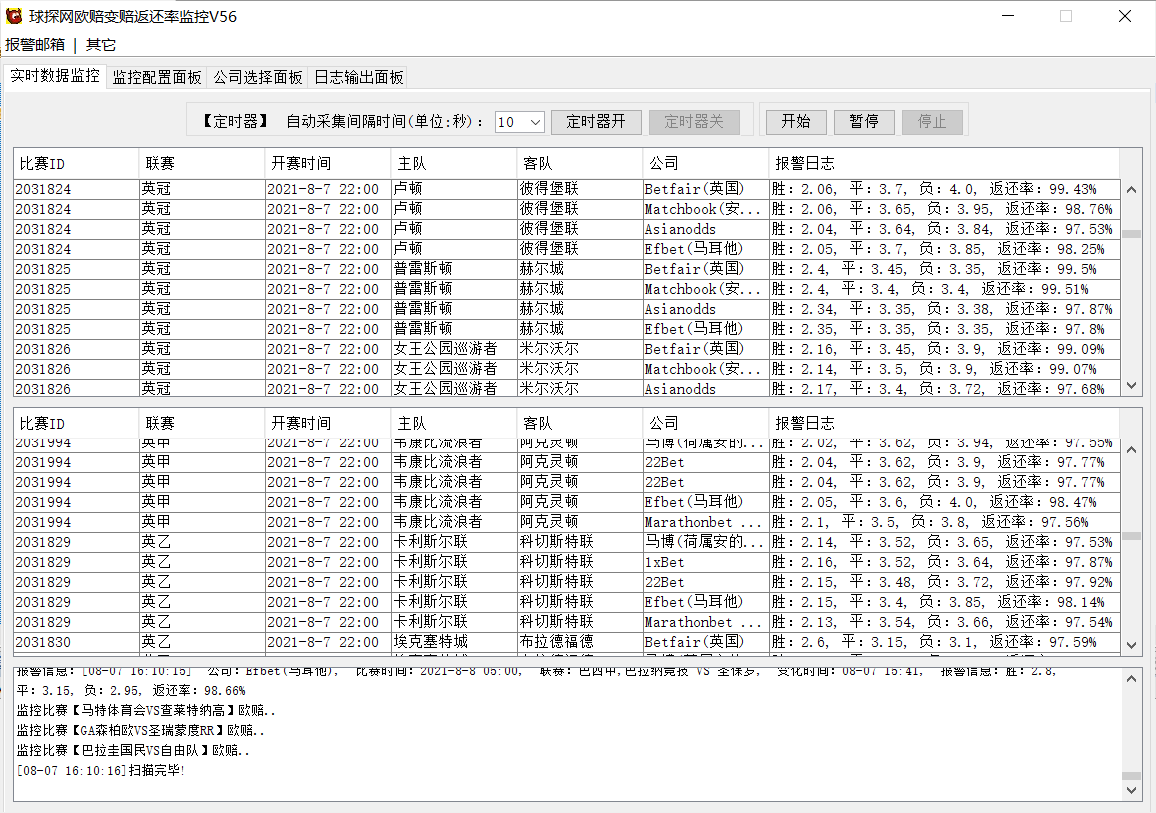 球探网欧赔变赔返还率监控V56